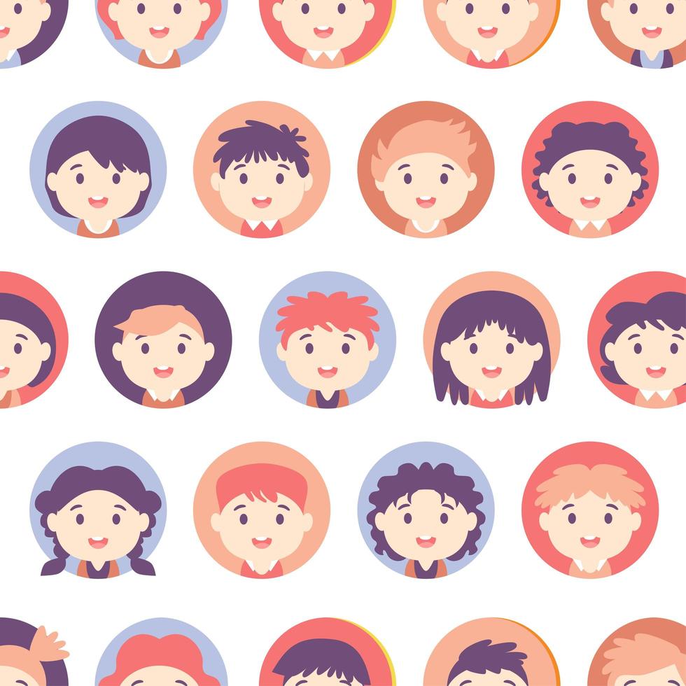 Teens and kids various avatar seamless pattern vector