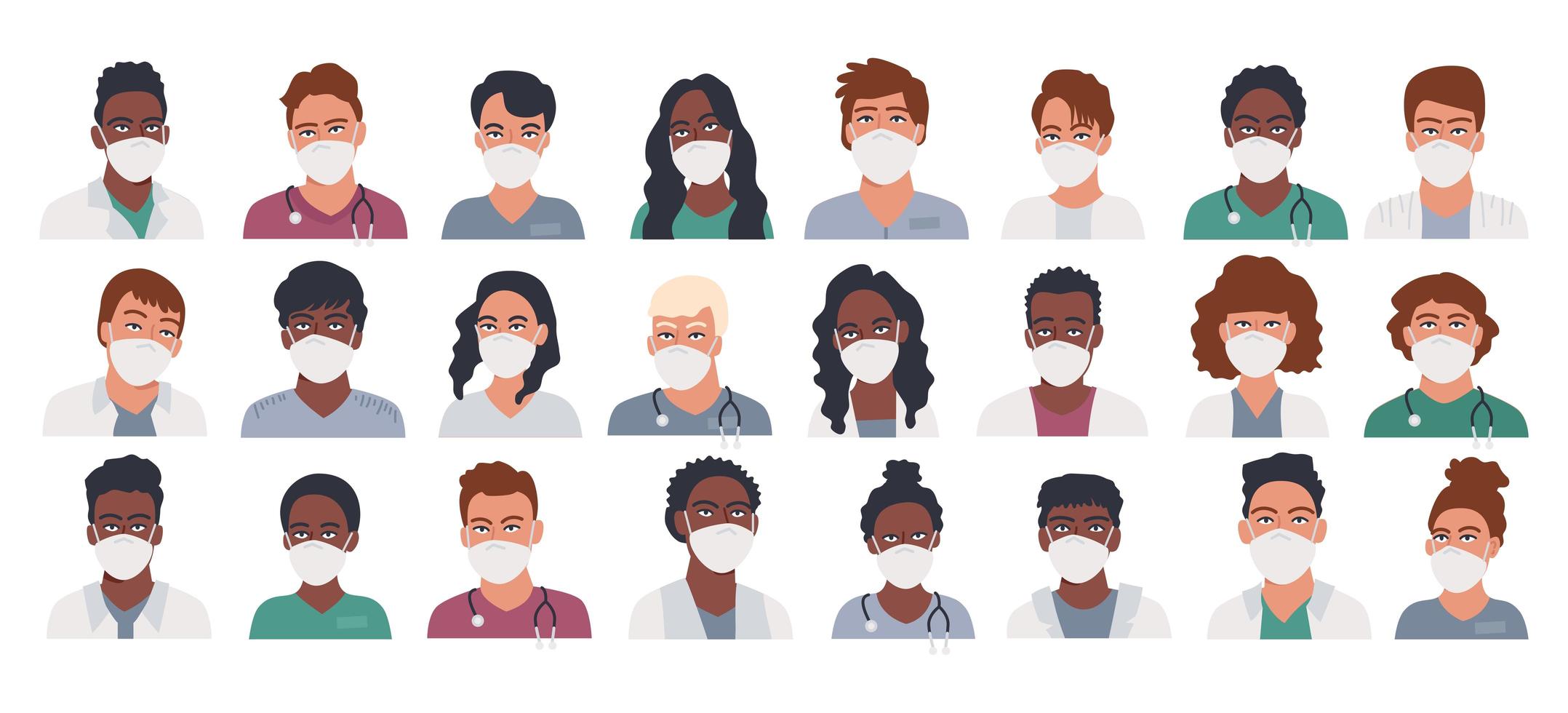 Professional doctor and nurse avatars in mask vector