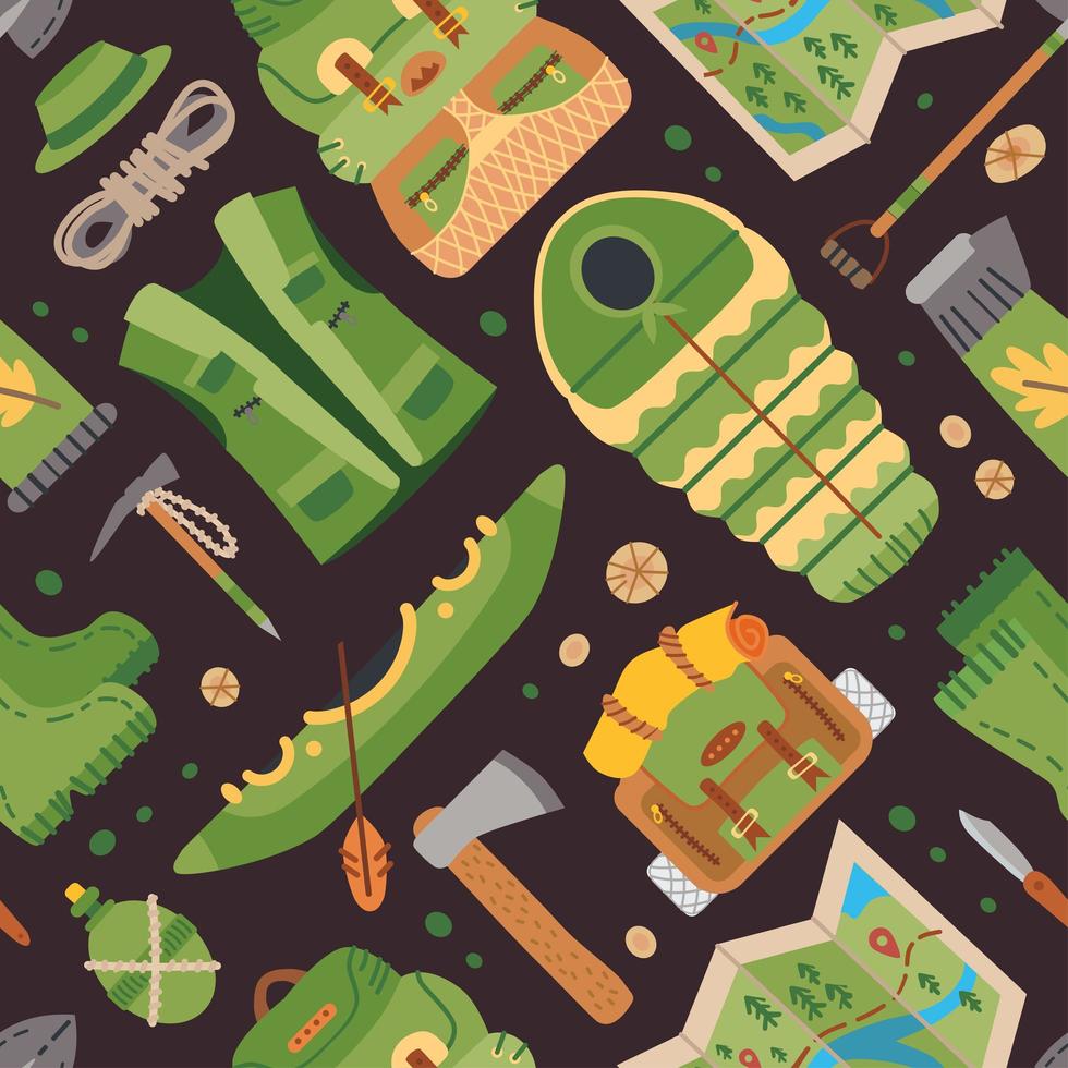 Camping equipment pattern. A vector tourist theme.