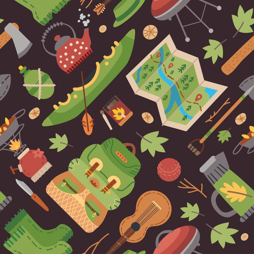 Camping equipment pattern. A vector tourist theme.