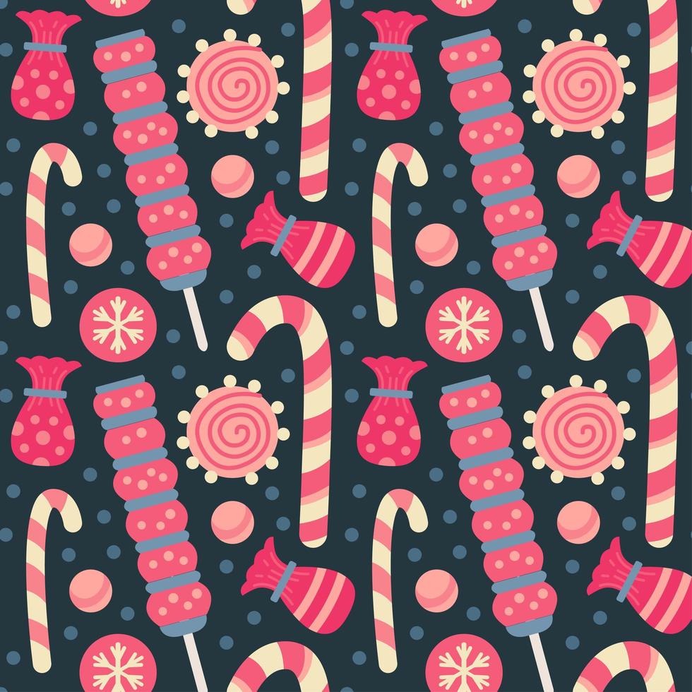 Christmas sweets pattern with candies and lollipop vector
