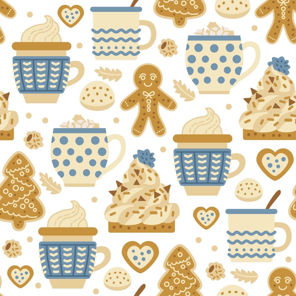 Christmas sweets pattern with gingerbread cookies. Bakery vector