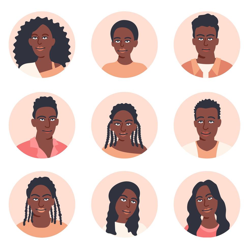 Conjunto de paquete grande de avatar de personas afroamericanas vector