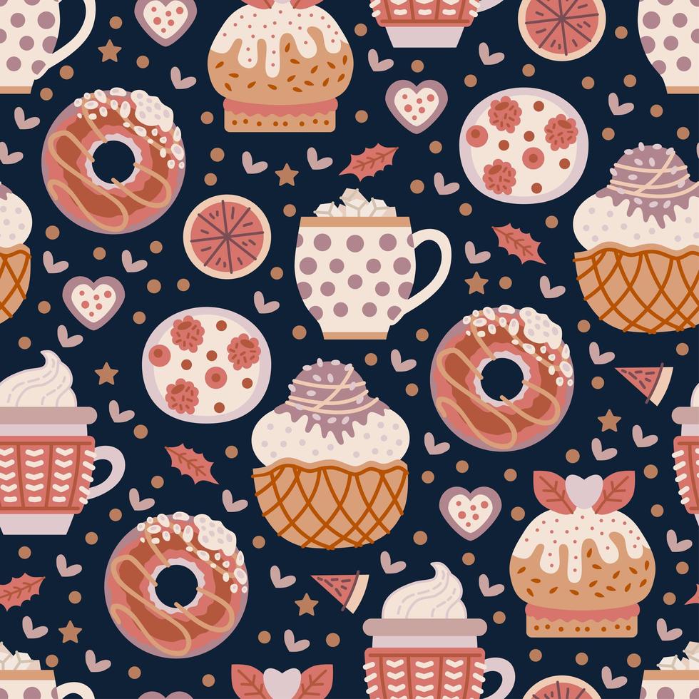 Coffee shop sweets seamless pattern. Cacao drink vector