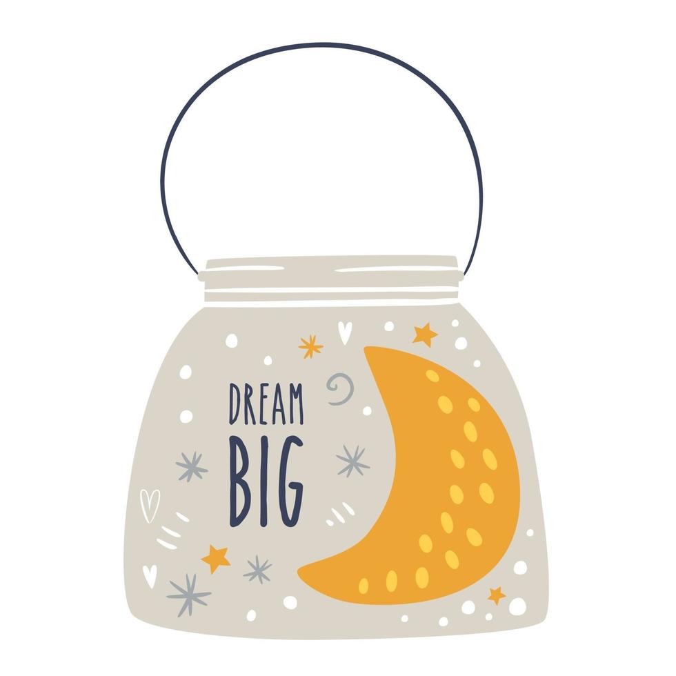 Dream Big with stars in jar design concept. Childish print vector