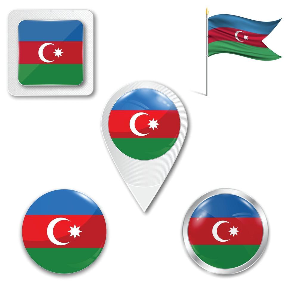 conjunto de iconos de la bandera nacional de azerbaiyán vector