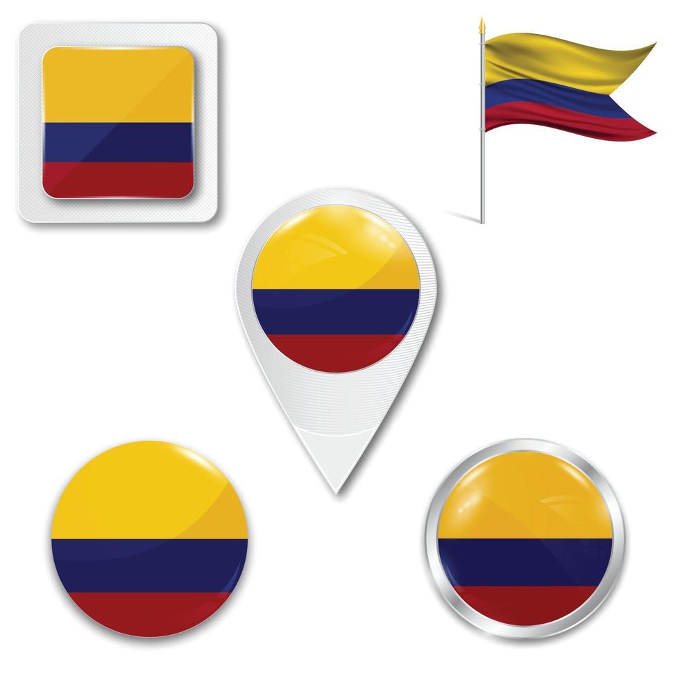 conjunto de iconos de la bandera nacional de colombia vector