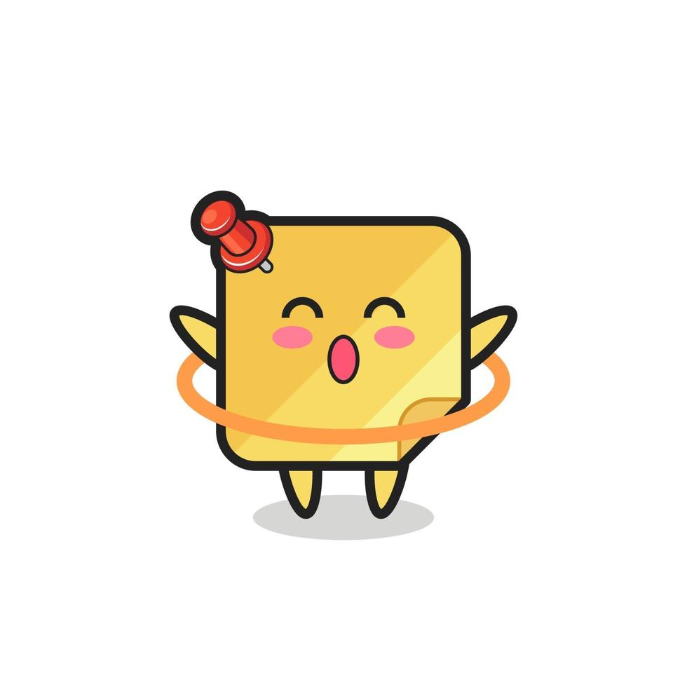 cute sticky notes cartoon is playing hula hoop vector