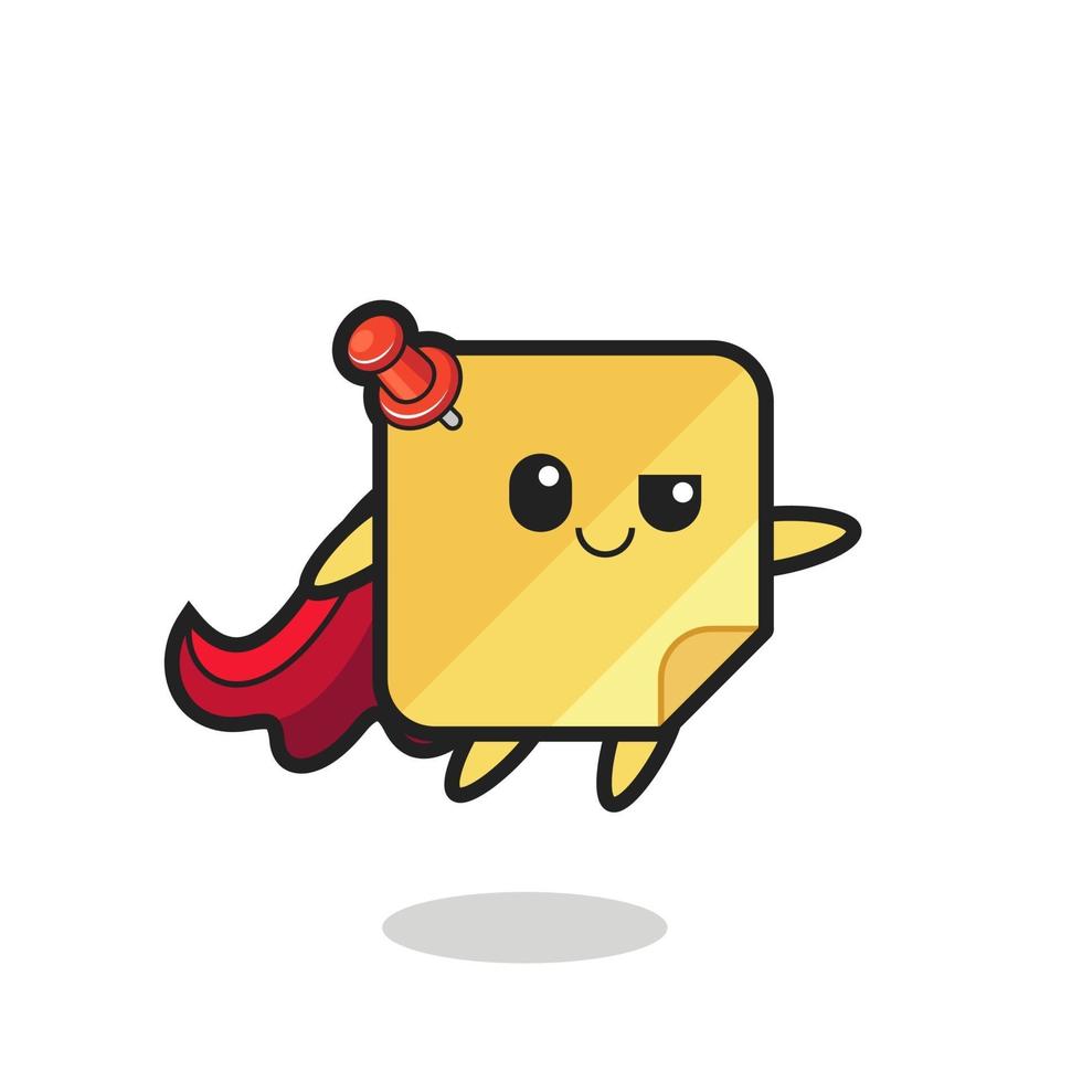 cute sticky notes superhero character is flying vector