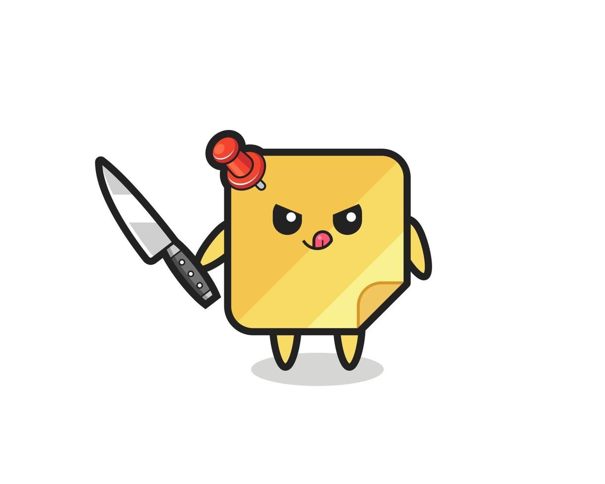 cute sticky notes mascot as a psychopath holding a knife vector