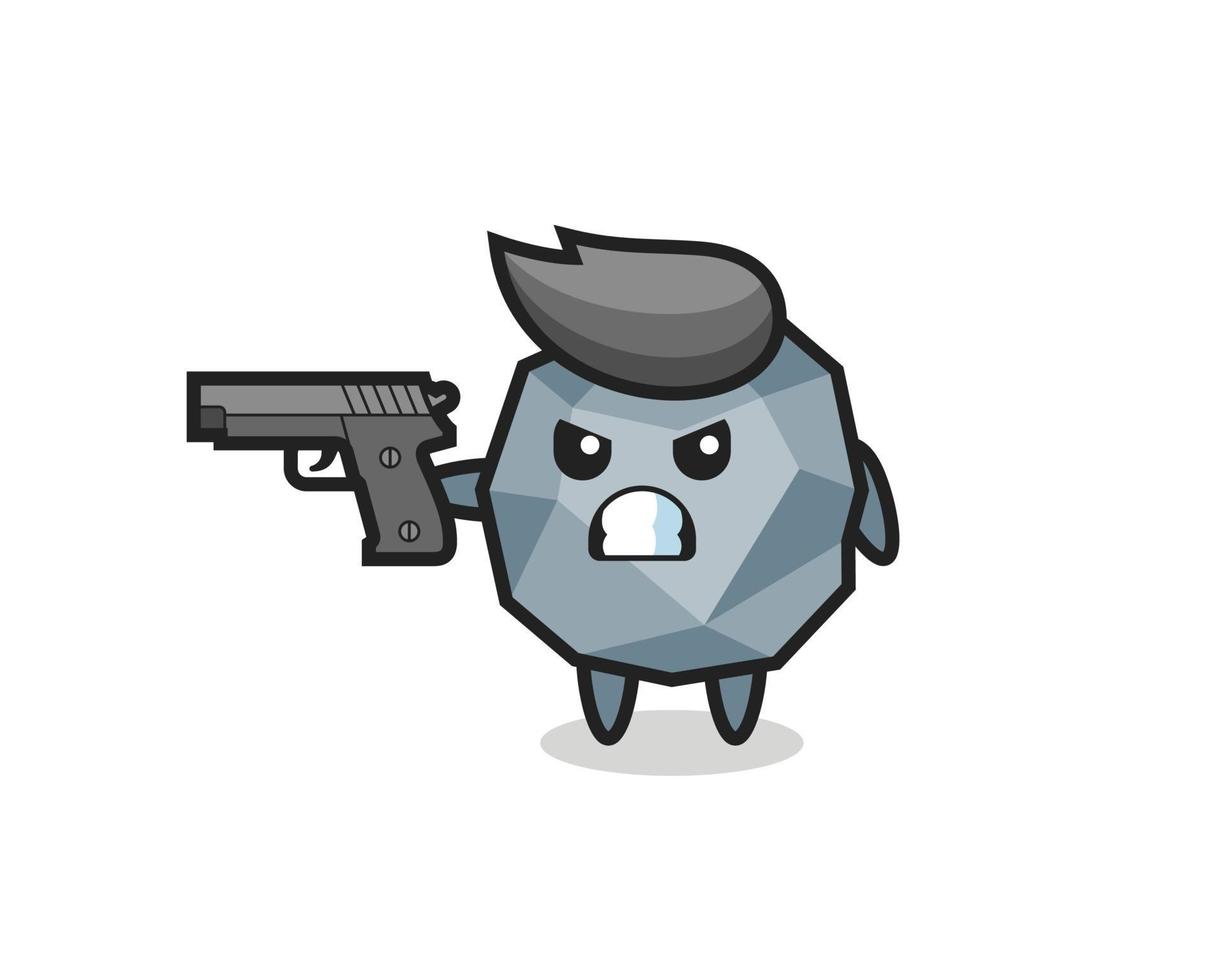 the cute stone character shoot with a gun vector