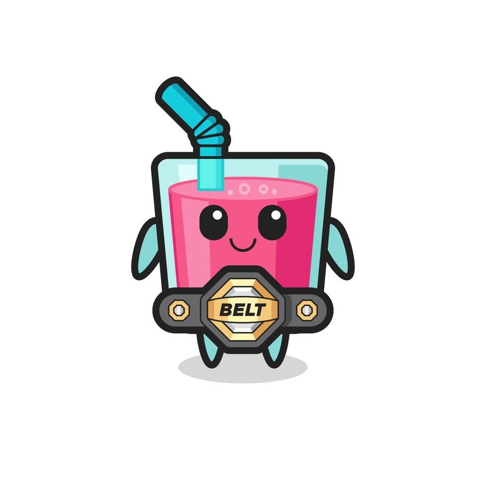 the MMA fighter strawberry juice mascot with a belt vector