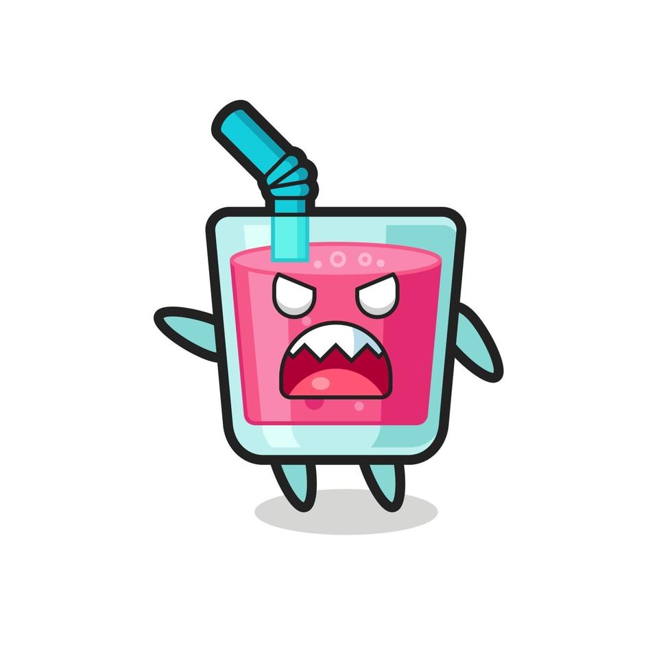 cute strawberry juice cartoon in a very angry pose vector