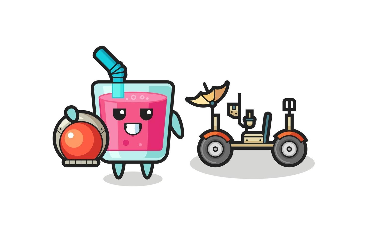 the cute strawberry juice as astronaut with a lunar rover vector