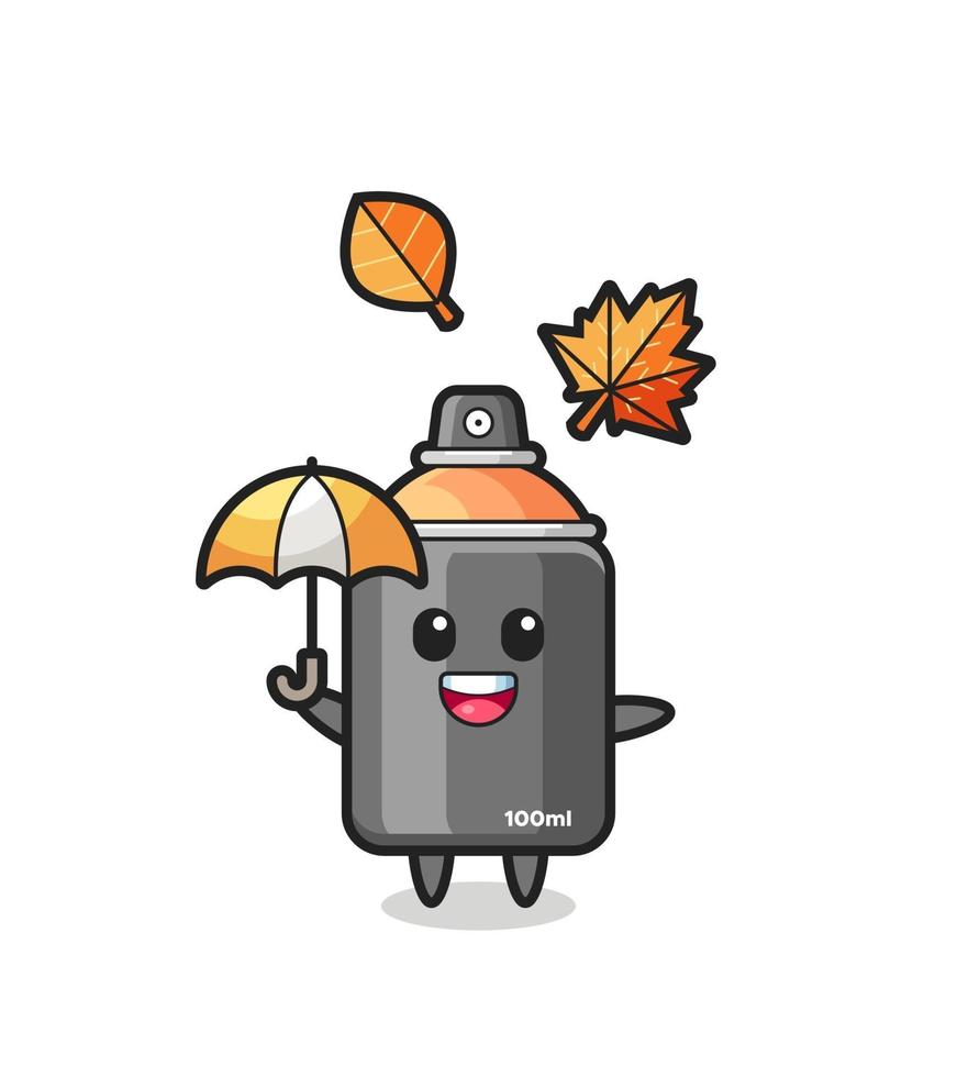 cartoon of the cute spray paint holding an umbrella in autumn vector