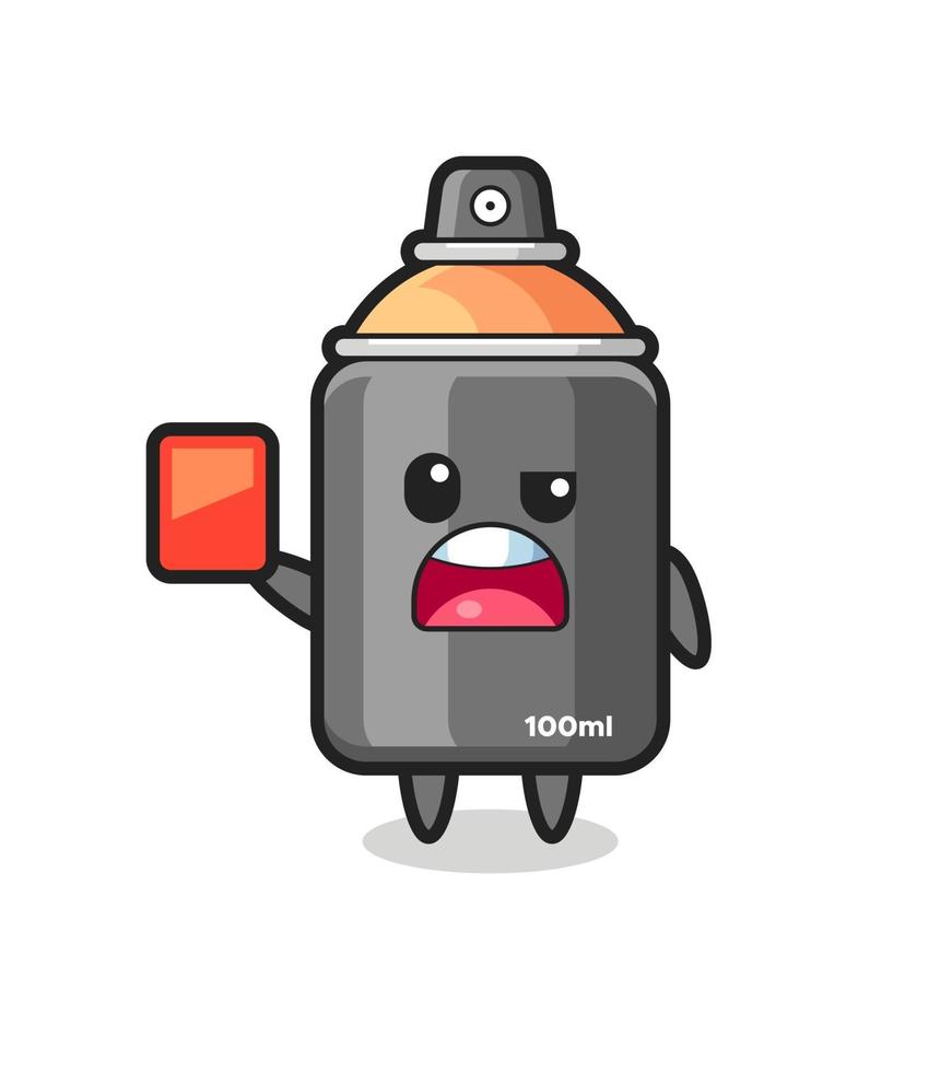 spray paint cute mascot as referee giving a red card vector