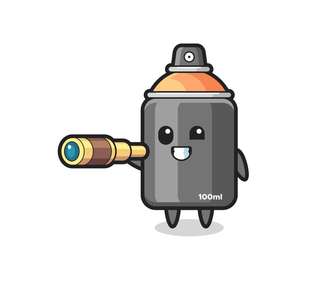cute spray paint character is holding an old telescope vector