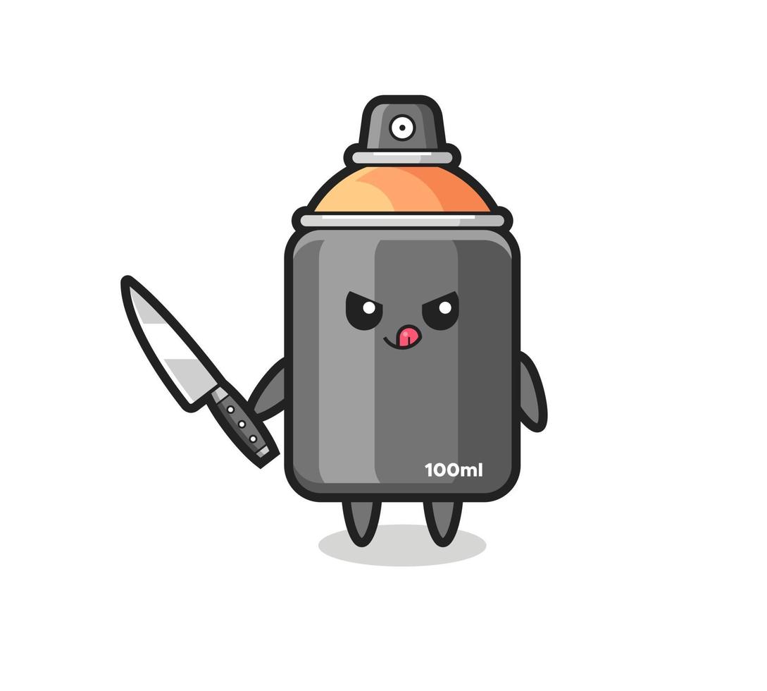 cute spray paint mascot as a psychopath holding a knife vector