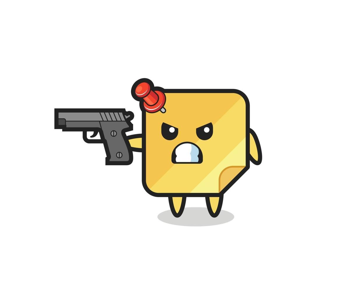 the cute sticky notes character shoot with a gun vector