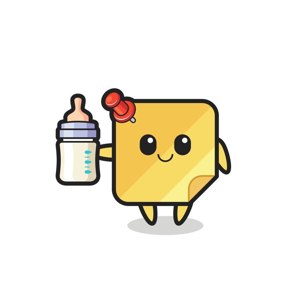 baby sticky notes cartoon character with milk bottle vector