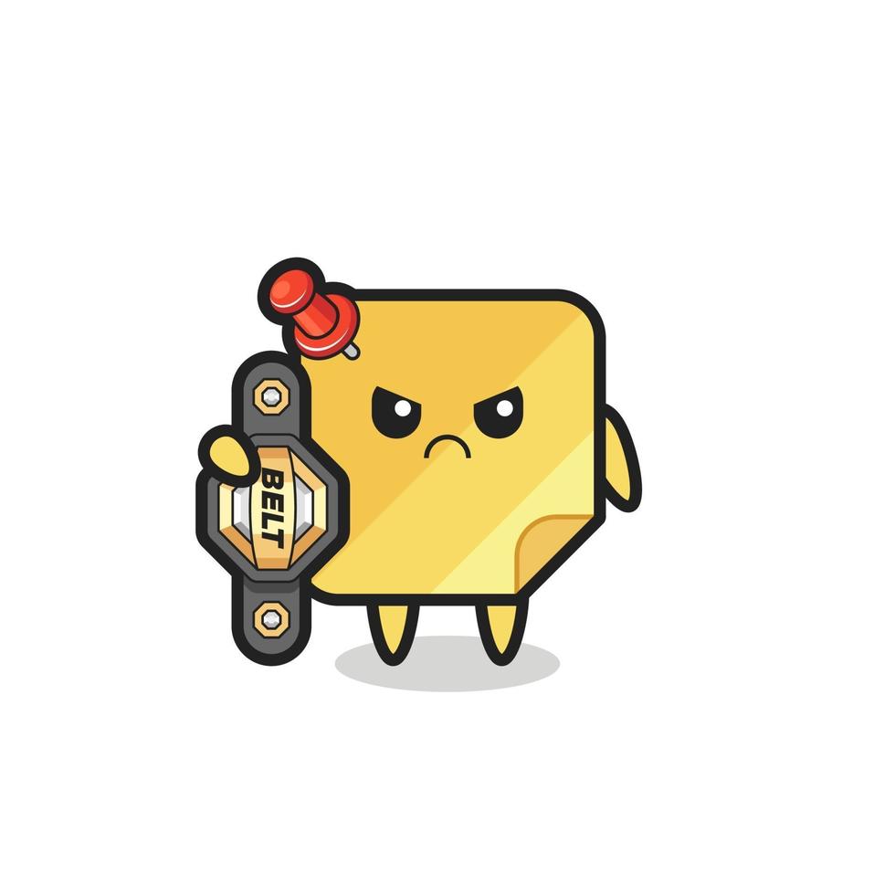 sticky notes mascot character as a MMA fighter with the champion belt vector