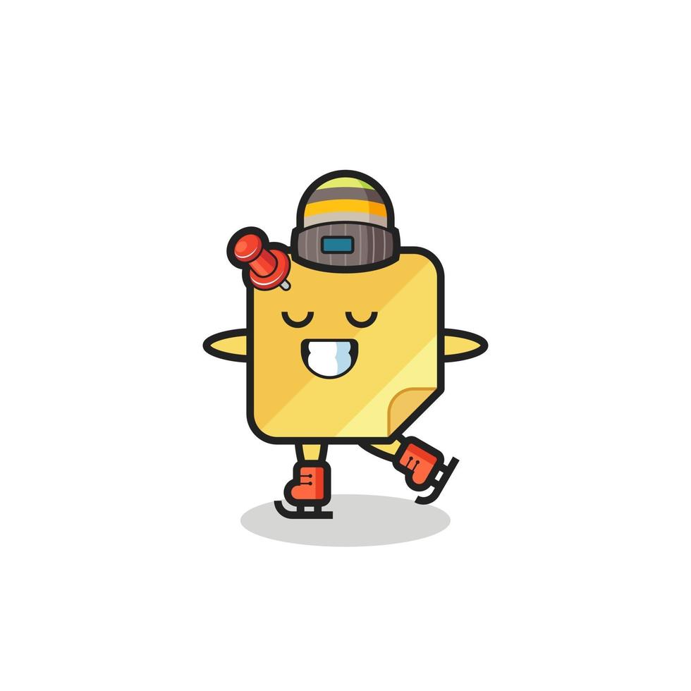 sticky notes cartoon as an ice skating player doing perform vector