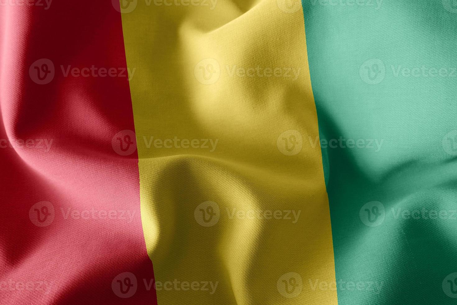 Representación 3D, ilustración, primer plano de la bandera de Guinea. foto