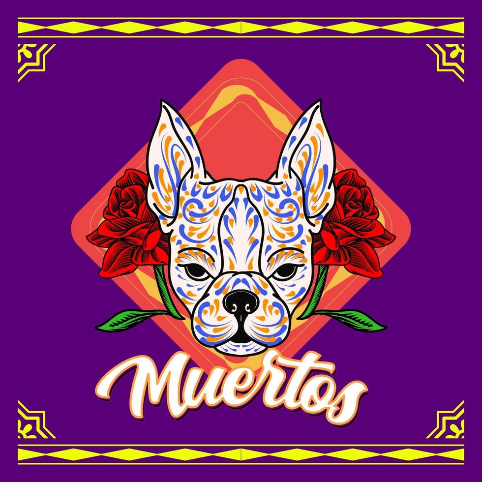 cabeza de perro decorativa día de los muertos ilustración de méxico vector