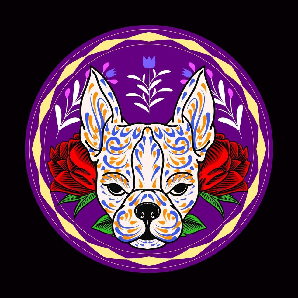 cabeza de perro decorativa día de los muertos ilustración de méxico vector