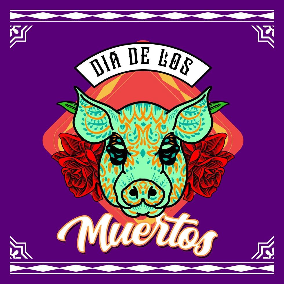 cabeza de cerdo decorativa día de los muertos ilustración de méxico vector