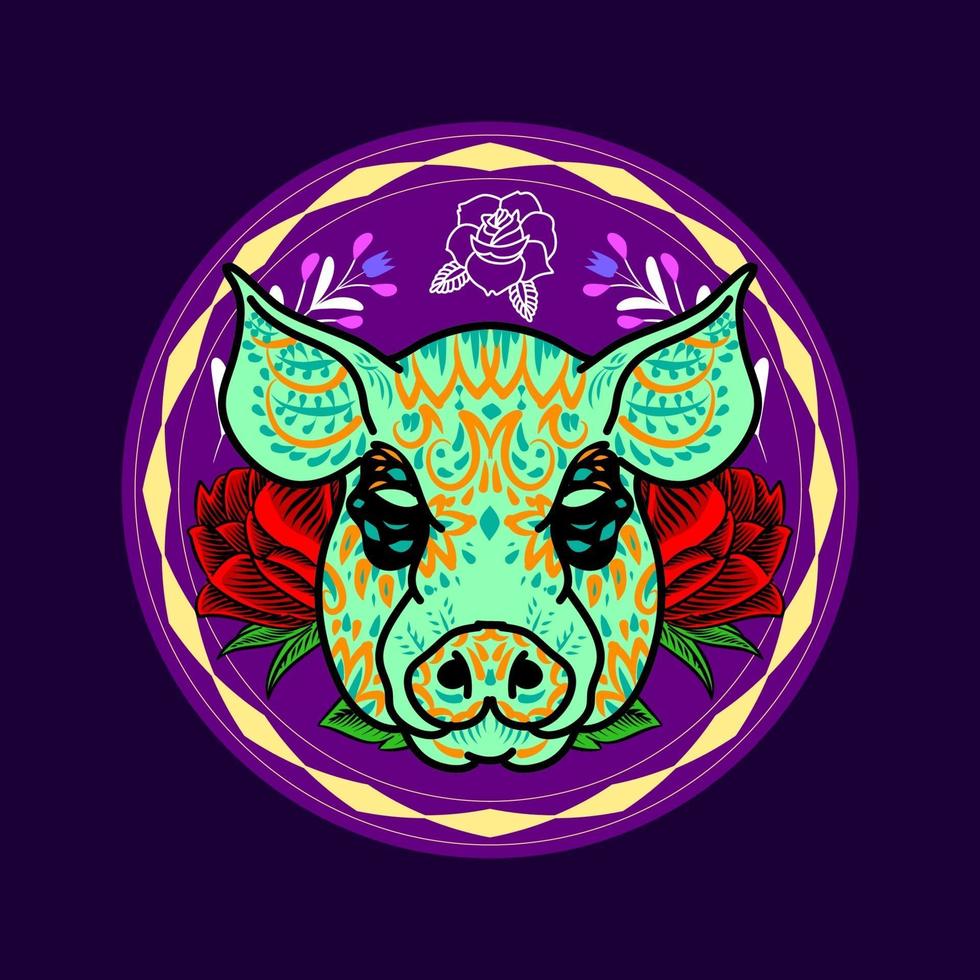 cabeza de cerdo decorativa día de los muertos ilustración de méxico vector