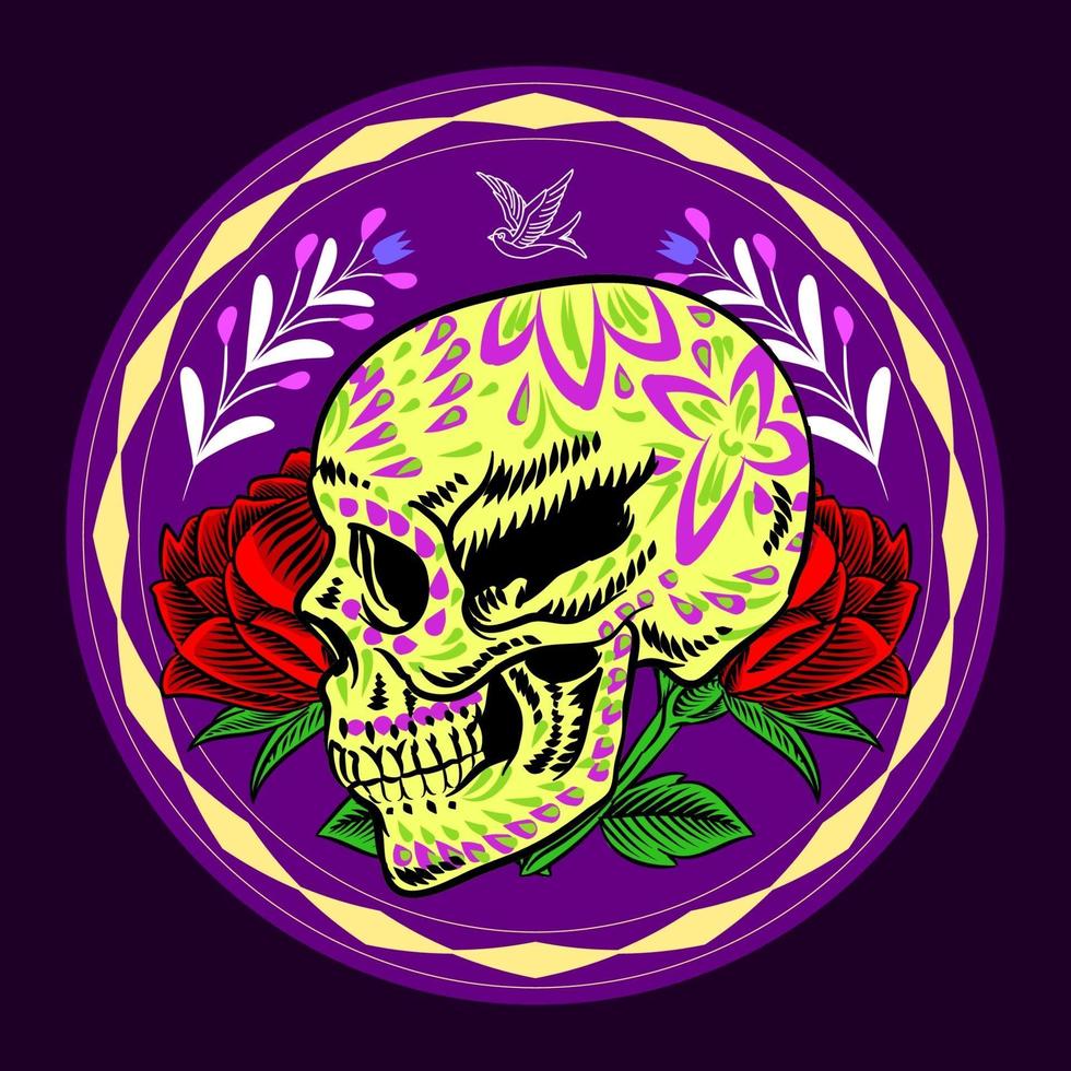 Decorative Skull Head Side Day of the Dead Mexico Illustration vector