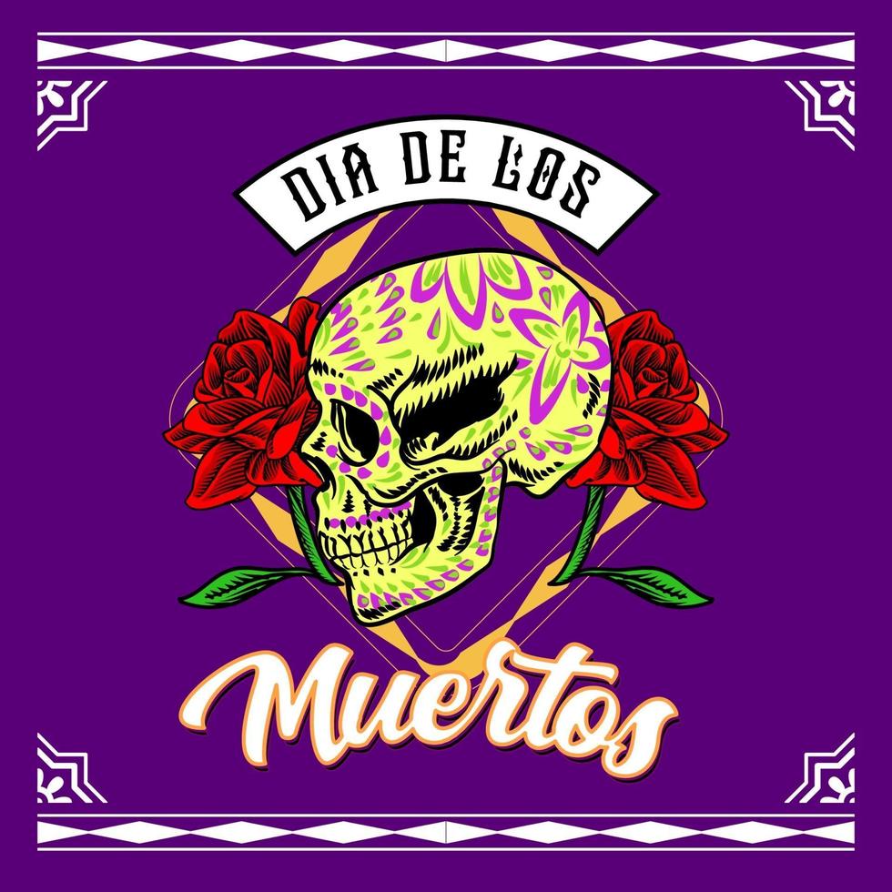 cabeza de cráneo decorativa lado día de muertos ilustración de méxico vector