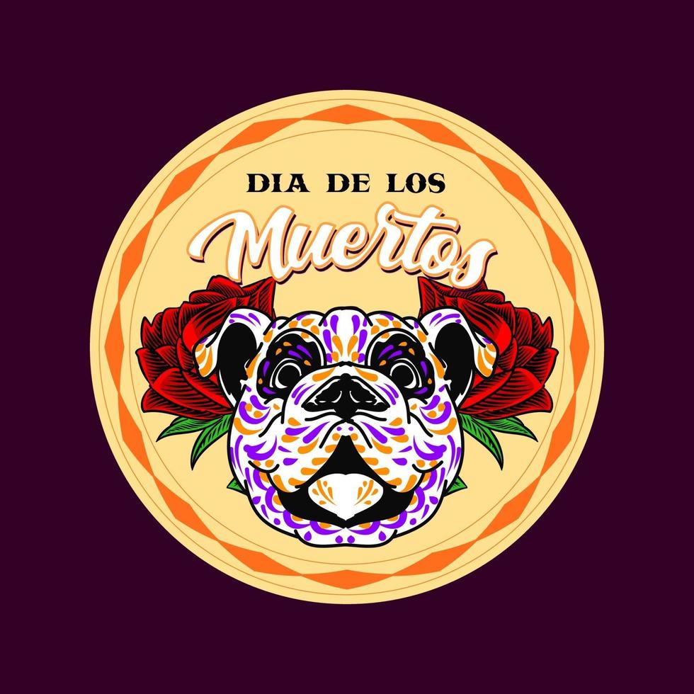 cabeza de perro decorativa día de los muertos ilustración de méxico vector