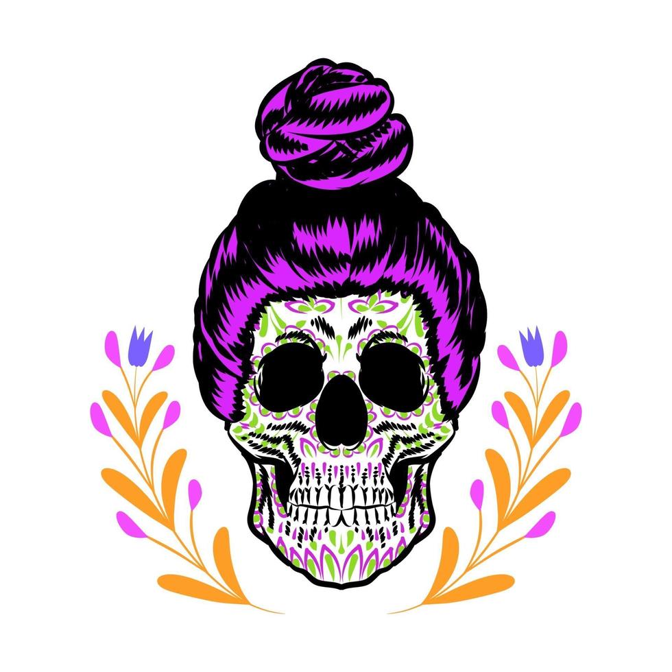 cabeza de cráneo decorativa lado día de muertos ilustración de méxico vector