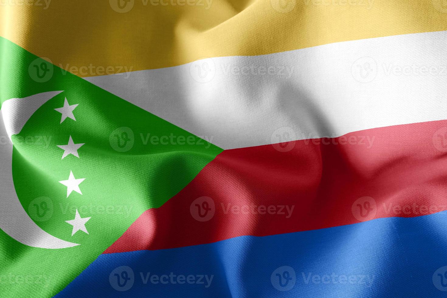 3D rendering illustration closeup flag of Comoros. photo