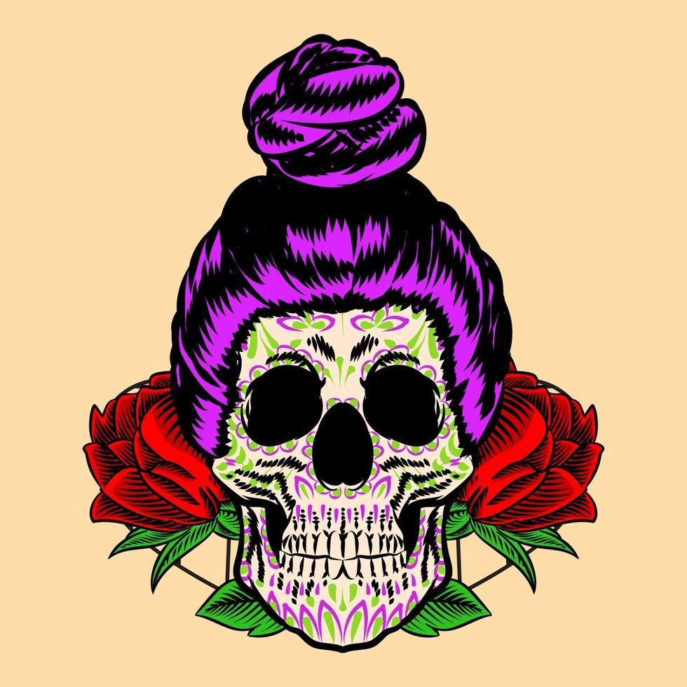 cabeza de cráneo decorativa lado día de muertos ilustración de méxico vector