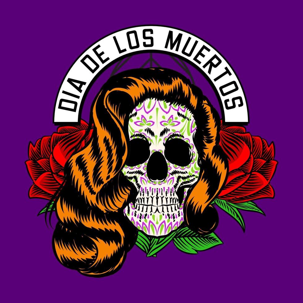 Decorative Lady Skull Head Day of the Dead Mexico Illustration vector