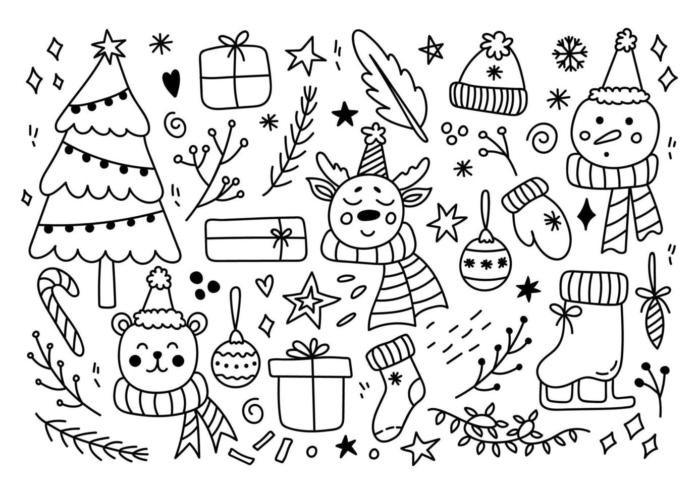 Set of Christmas design elements in doodle style vector