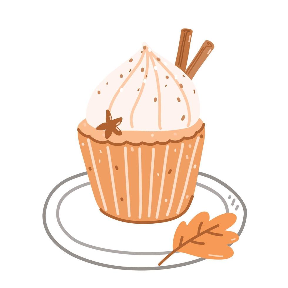 Pumpkin cupcake with cream cheese frosting vector