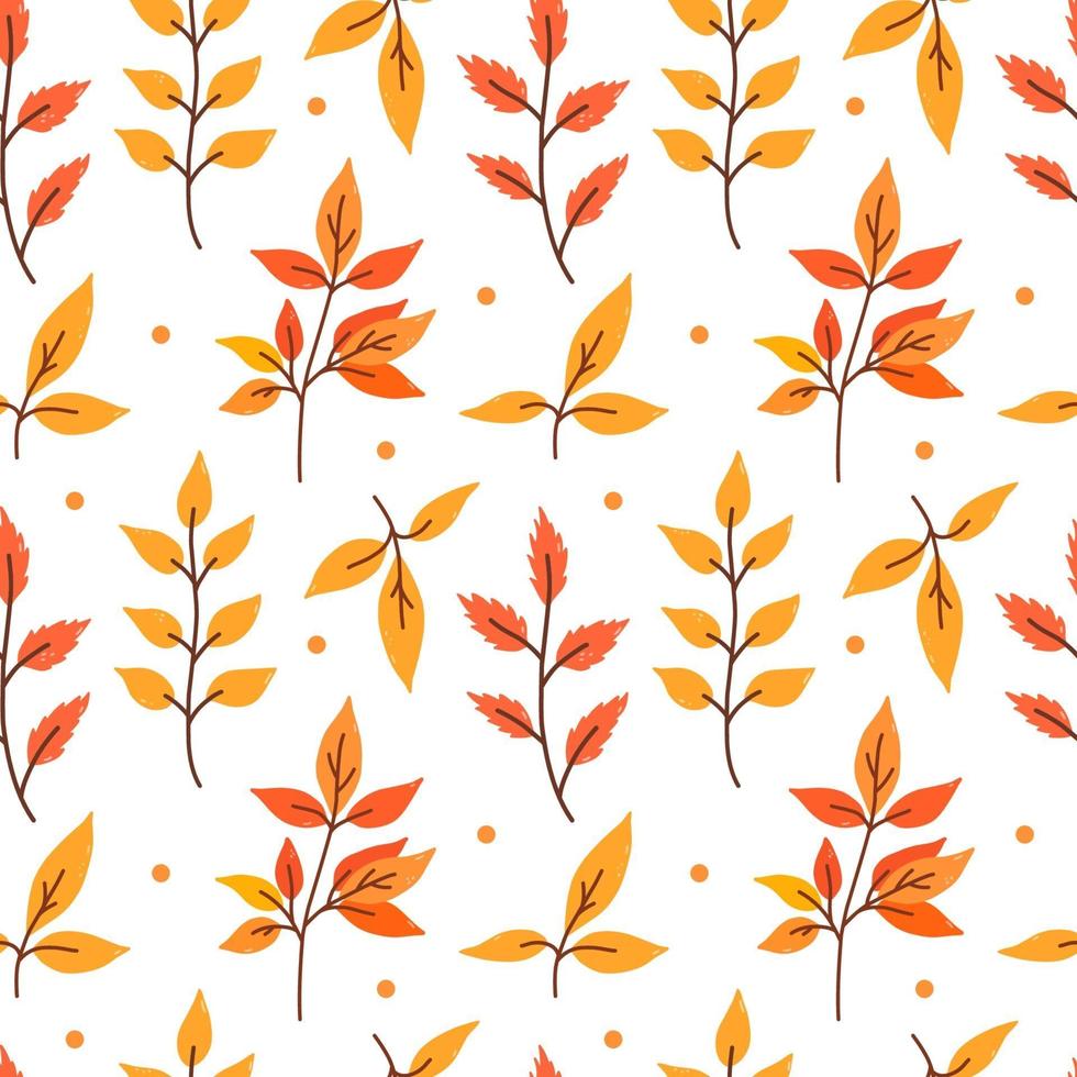 Seamless pattern with autumn twigs and polka dot vector