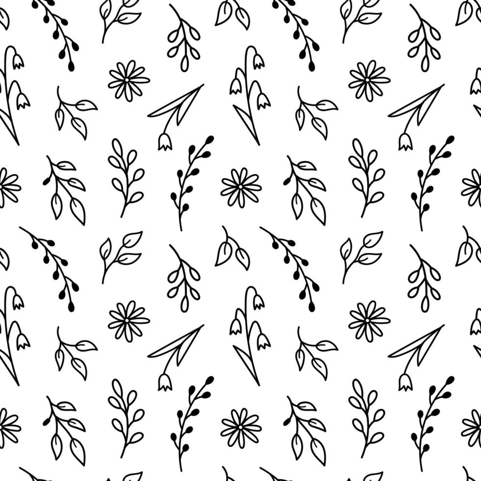 Botanical seamless pattern with tiny flowers and twigs vector