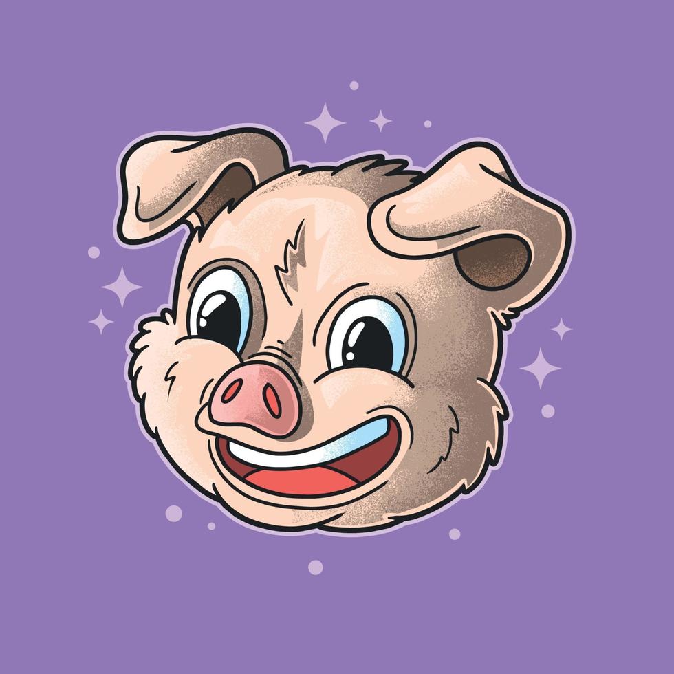 happy pig head illustration grunge style vector