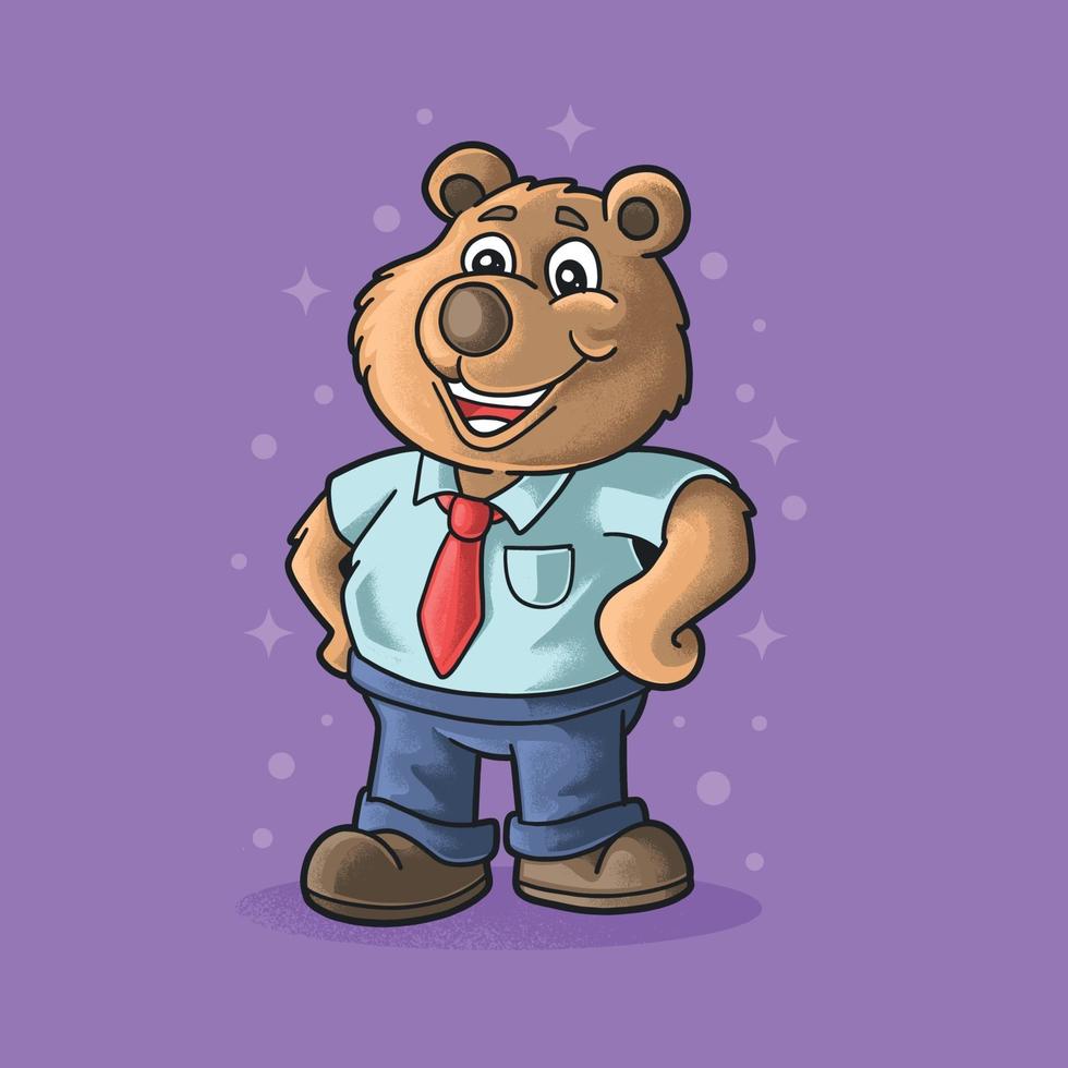 cute bear wear worker uniform illustration grunge style vector