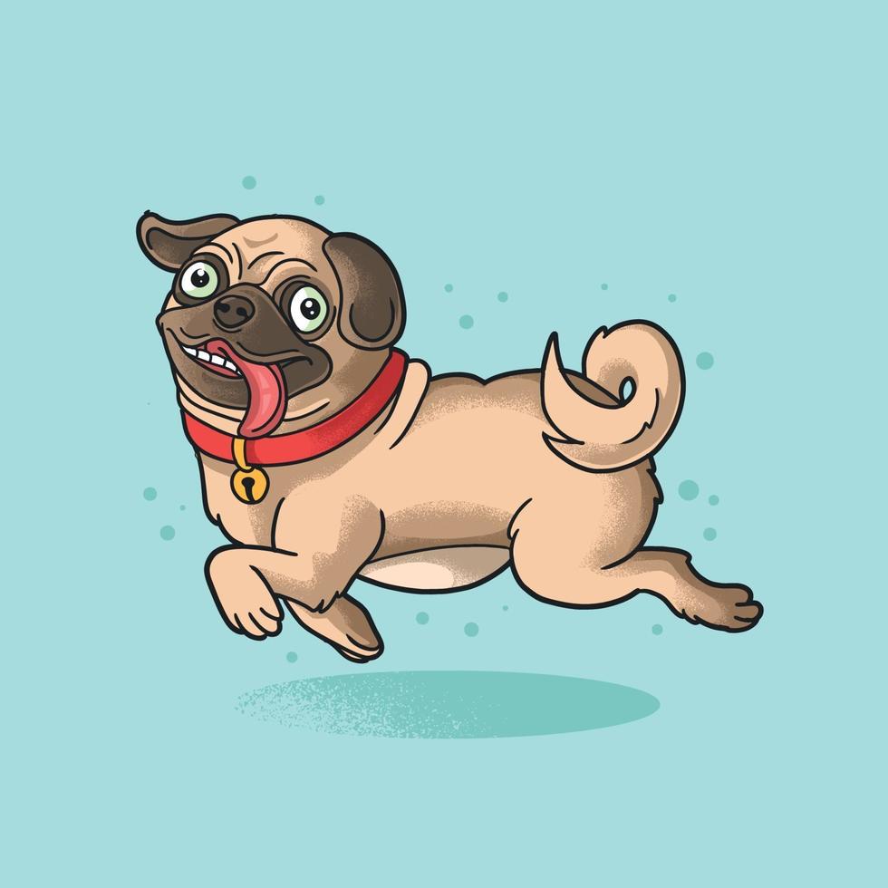 happy pug illustration grunge style vector