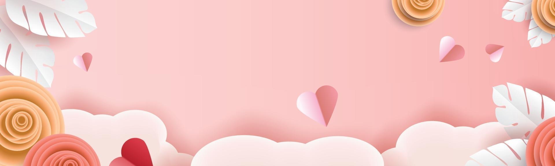 Spring pink background with beautiful colorful paper art flower vector