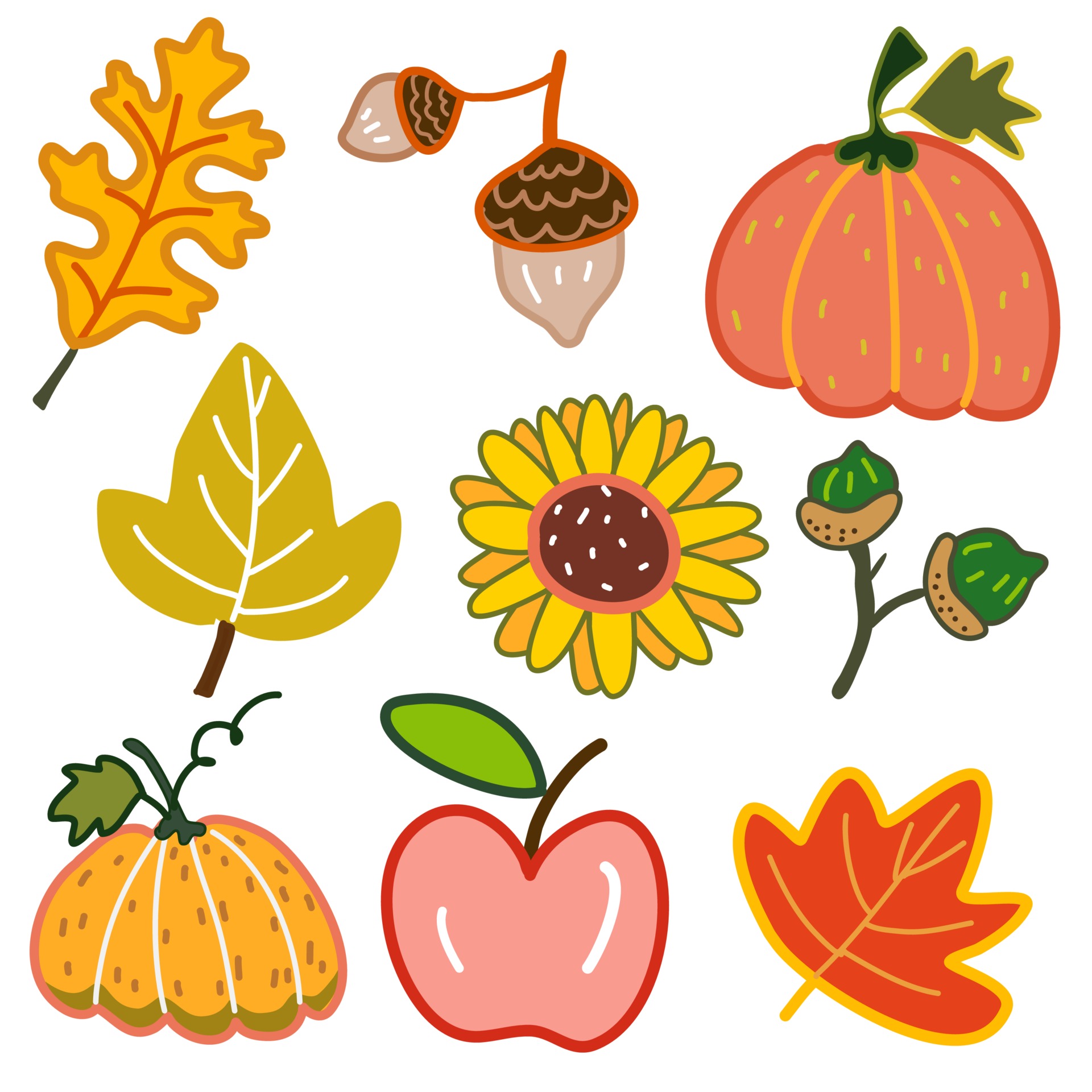 Fall Cartoon Fall Season Leaf And Flower And Elements Autumn Set Cartoon Vector