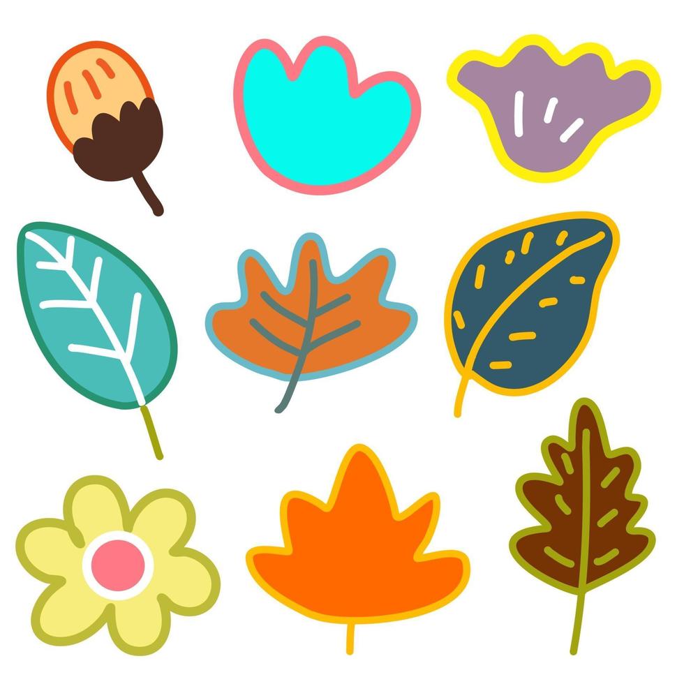 Fall season leaf and  flower and elements autumn set cartoon vector