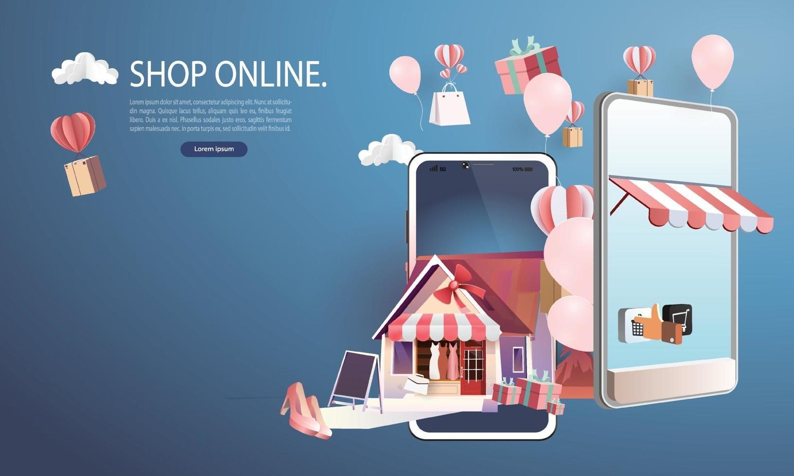 Online delivery Warehouse paper art on mobile shopping online vector