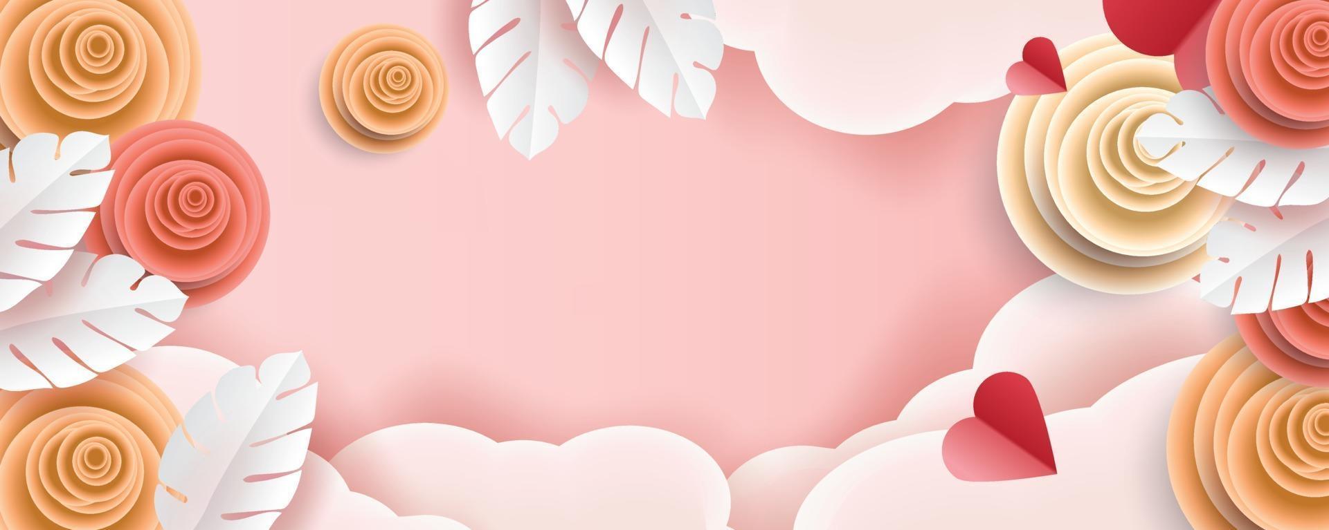 Spring pink background with beautiful colorful paper art flower vector